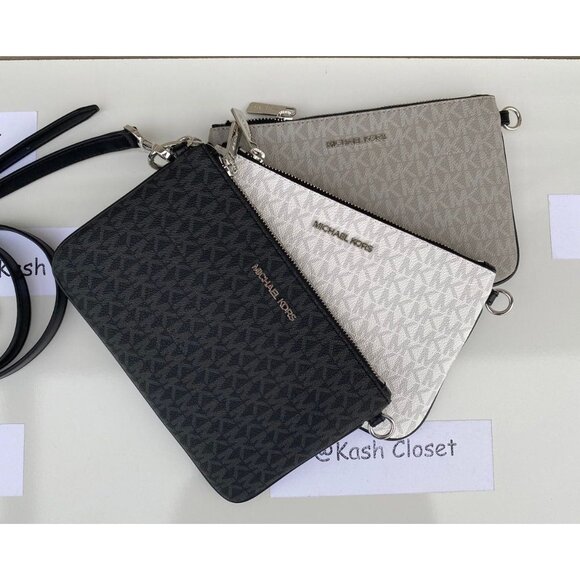 Michael Kors crossbody triple pouch medium MK signature purse black multi - Picture 3 of 11